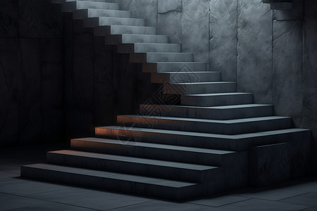 水泥栏杆昏暗的地下室台阶设计图片