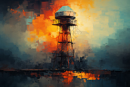 绘画的水塔建筑背景图片