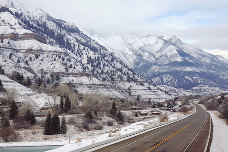 冬季山脉中的交通公路图片