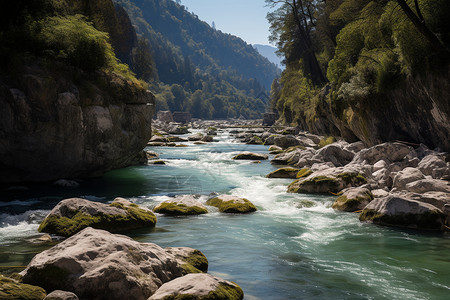 山脉中的峡谷河流图片