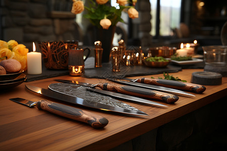 现代刀具现代厨房的刀具背景