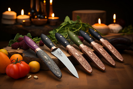 厨房的刀具和蔬菜图片