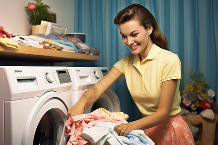卫生间洗衣服的女人图片