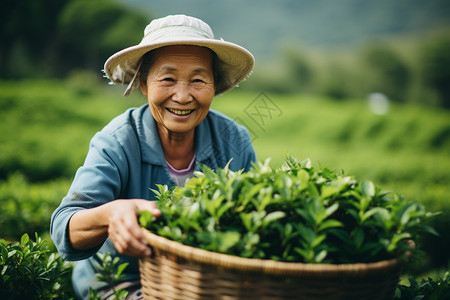 愉悦采茶的农民图片