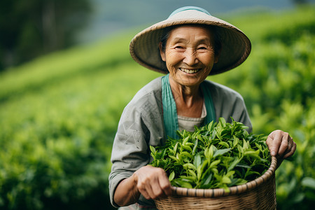 丰收茶叶的农民图片