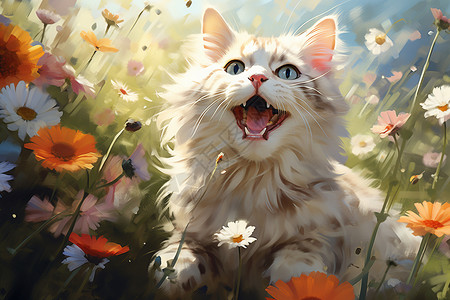 花丛中的猫咪图片