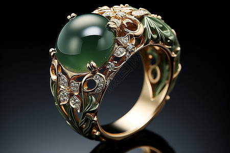 翡翠镶嵌绿宝石嵌在指环顶部背景