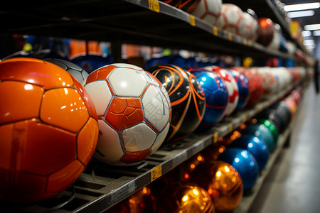 体育商店商店货架上的足球背景