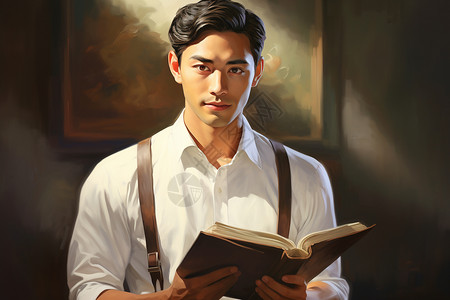 白衬衫男拿着书籍的男教师插画