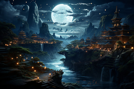 夜空下的河流背景图片
