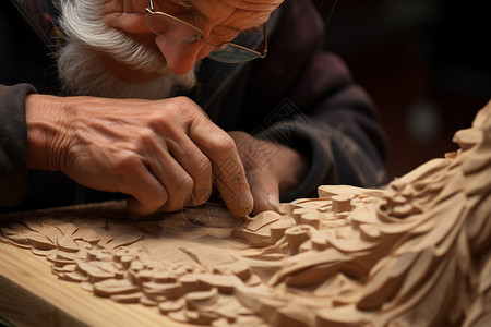 正在雕刻的木雕匠图片