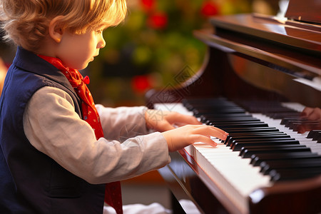 弹钢琴的小男孩高清图片