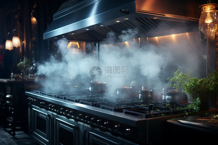 烟雾缭绕的厨房图片