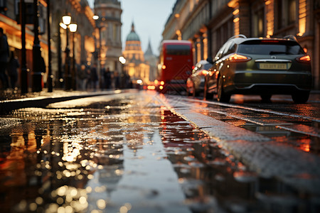 雨季的城市道路背景图片