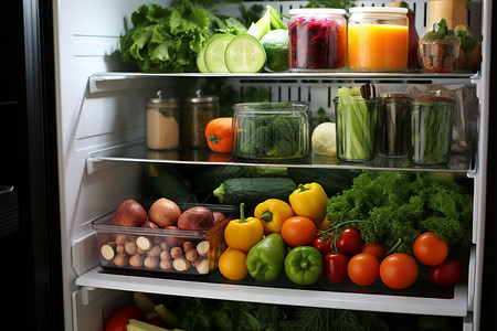 冰箱食材冰箱中健康的蔬菜背景