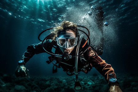 海底自由潜水的潜水员图片