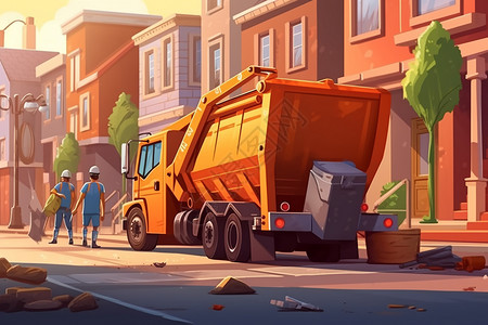 清洁工打扫街道城市的梦幻清洁工人插画