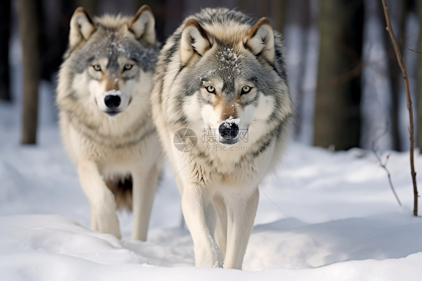 冰雪季节的狼群图片