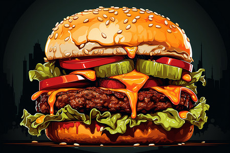 美式经典汉堡插画图片