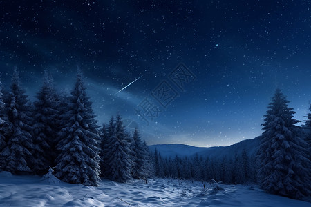 雪地星空上的流星高清图片