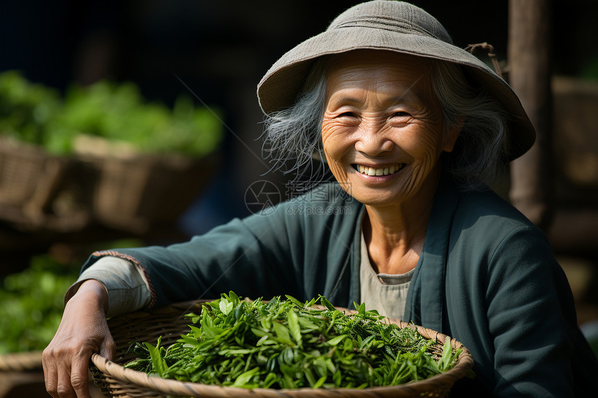 采茶的老人图片