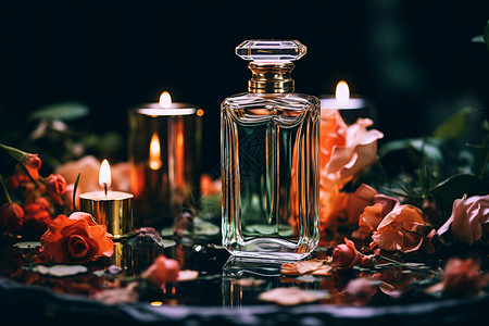 蜡烛围绕着香水背景图片