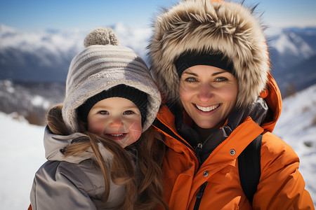 欢乐滑雪的母女图片