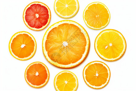 新鲜柠檬切片新鲜的橙子插画
