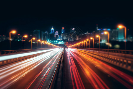 灯火通明的城市道路背景图片