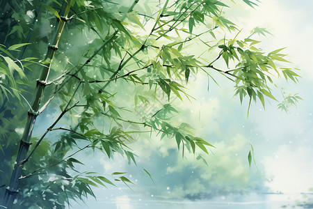 水彩风格的竹林背景图片