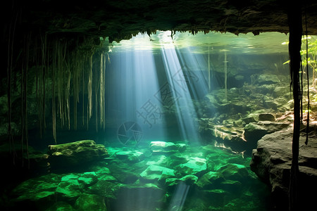 深层地下水海底的光影背景