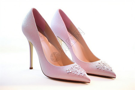 婚鞋照片素材一双粉色镶钻的高跟鞋背景