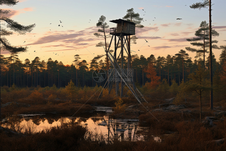 湿地上的水塔图片