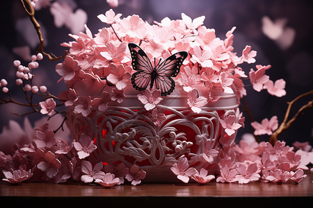模型中蝴蝶与花朵背景图片