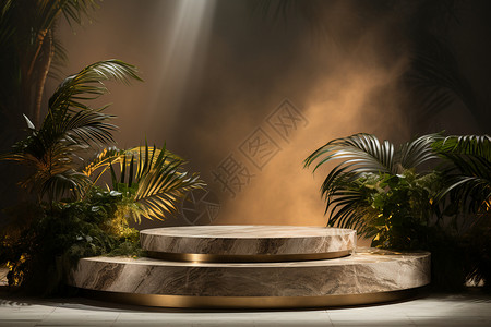 大型粗犷性植物圆形大理石饰台设计图片