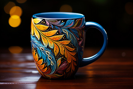 手绘设计的陶瓷马克杯背景图片