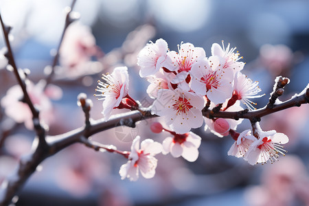 冬日枝头的梅花背景图片