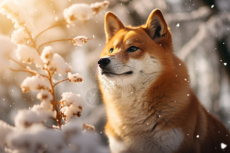 雪中的柴犬图片