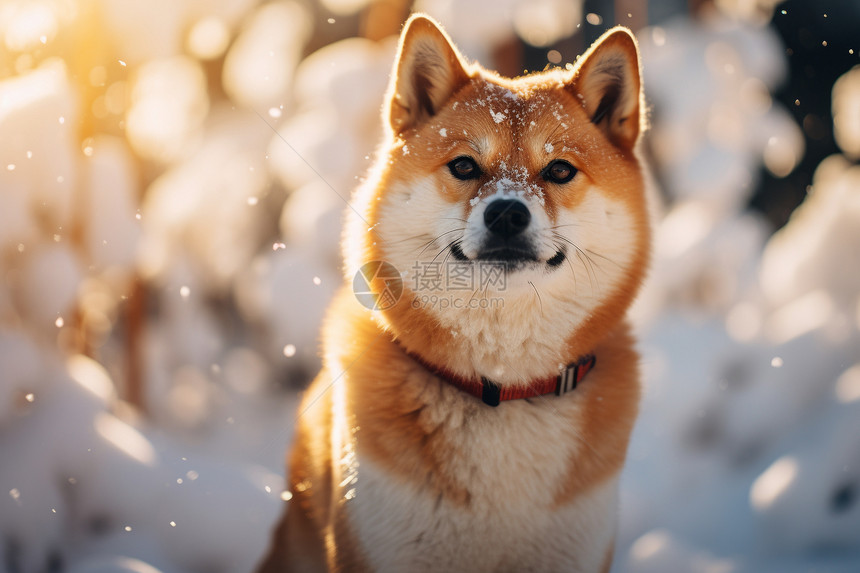 雪地上的柴犬图片