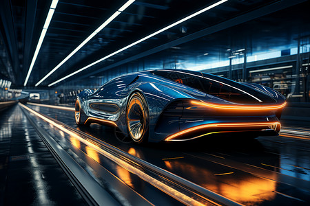未来汽车行驶在隧道里背景图片