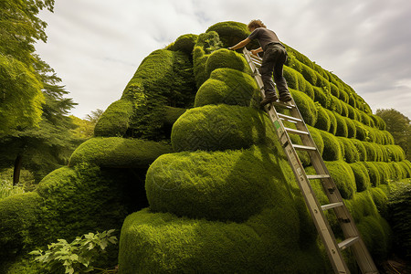 造型雕塑园丁用植物做雕塑背景