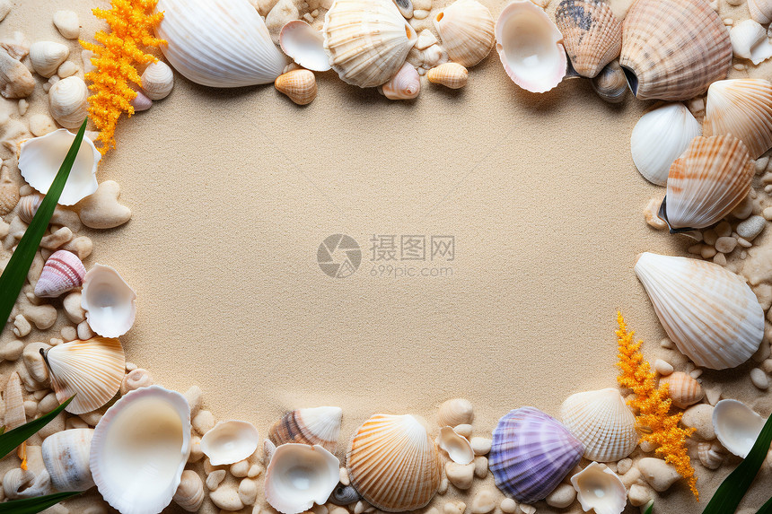 沙滩上的贝壳边框图片