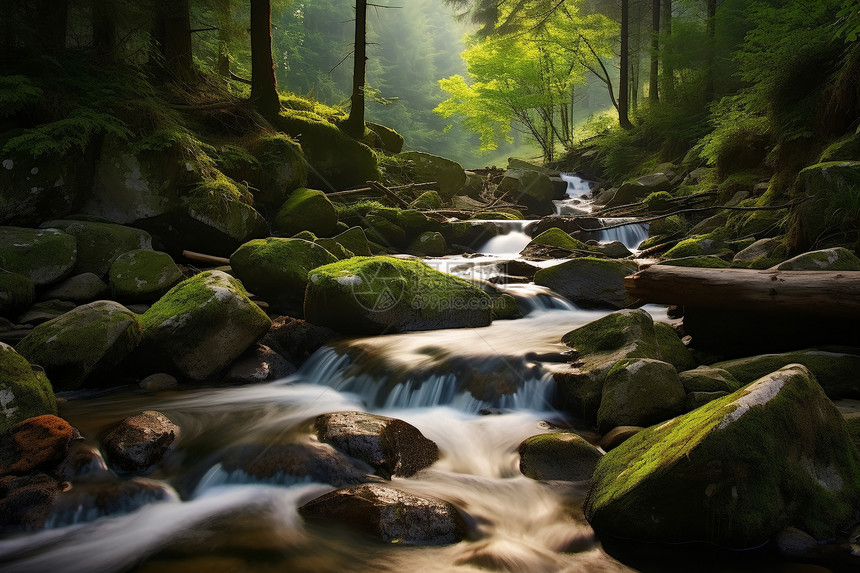 山林中流水潺潺图片