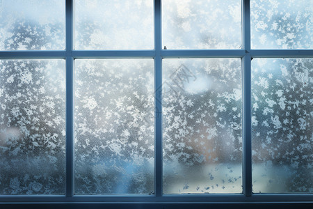 冬季窗户上的白色冰花图片