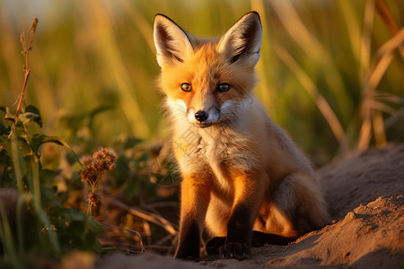 小狐狸在阳光下坐着图片