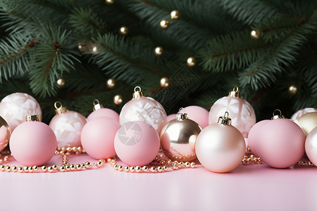 粉红色主题的圣诞装饰图片