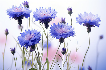 矢车菊清新夏日中的璀璨蓝色蓝色花束背景