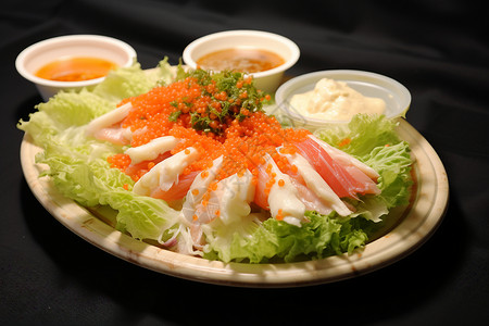 蟹籽寿司美味鲜蔬拼盘背景