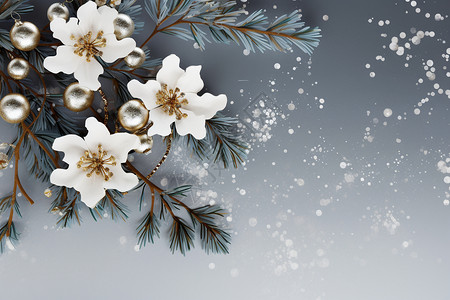雪是树上花朵圣诞树上的花朵背景