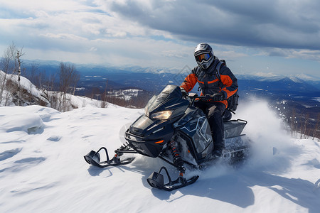 山间飞驰的雪地摩托车背景图片